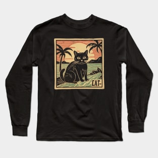 Aloha Linocut Kitty Long Sleeve T-Shirt